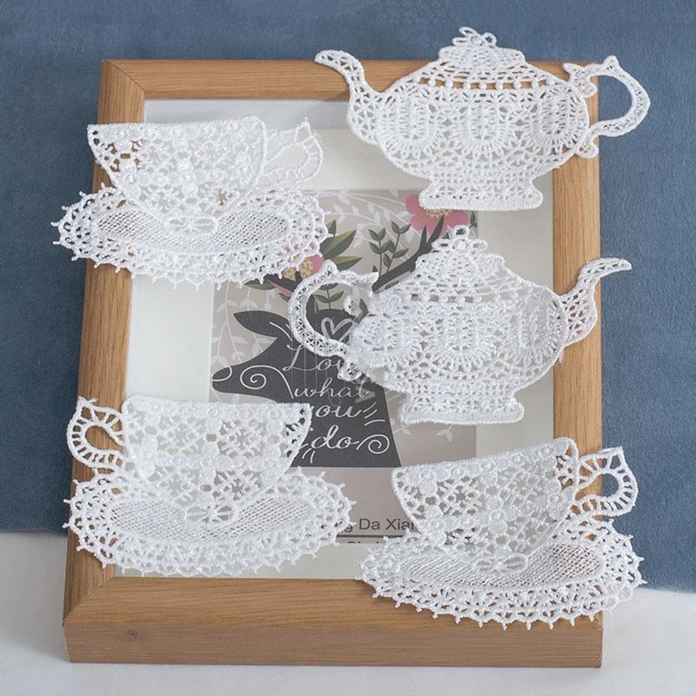 1 Paire de Patchs Brodés Théière Blanche à Coudre, Badges Café pour DIY T-shirt, Appliques de Réparation