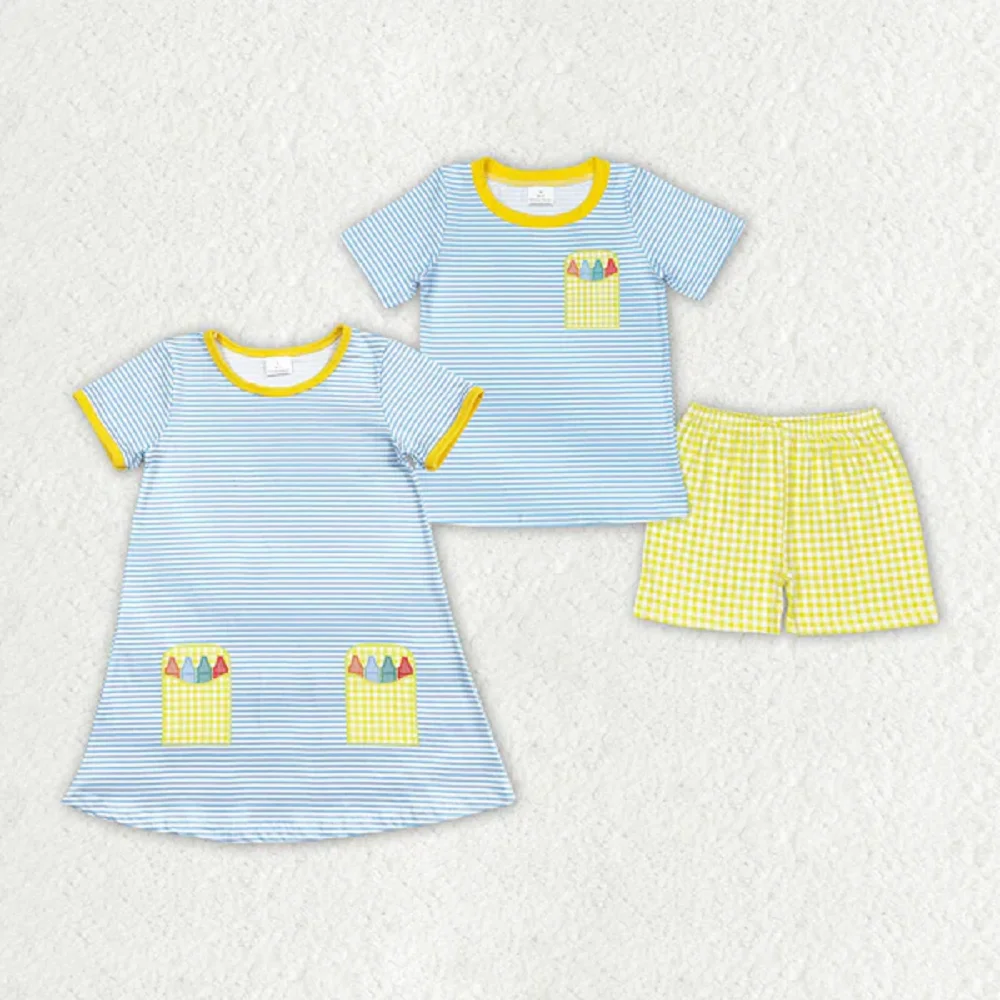 

Back To School Match Baby Girls Back To School Boys Sibling Dresses Summer Sets Wholesale Boutique Fashion Children Clothing