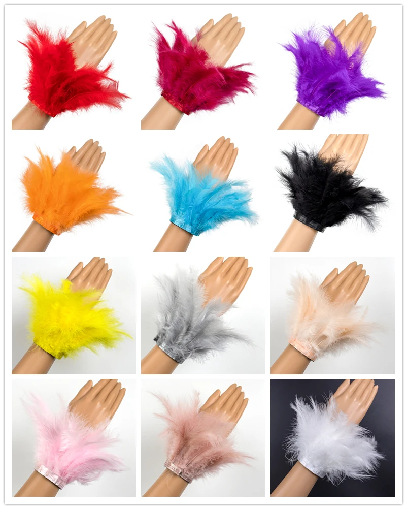 Real Fur Feather Wrist Cuffs Feather Cuffs Snap on Feathers Snap Bracelet Sleeves Customized Women's Accessories