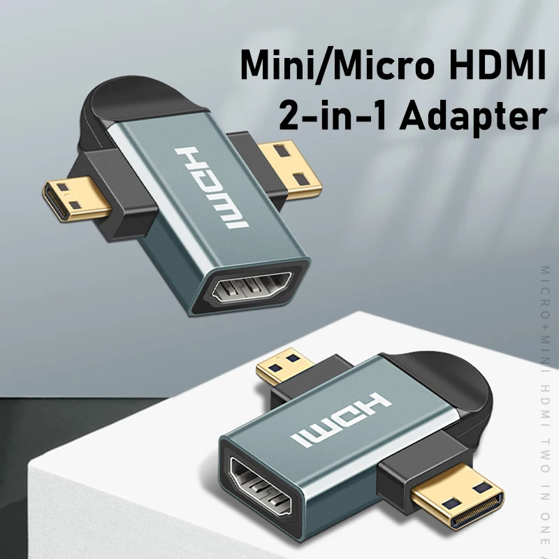 2-in-1 Mini and Micro HDMI to HDMI Gender Adapter 4K HD Male to Female for Laptop Tablet PC TV Camera Mobile Phone Accessories