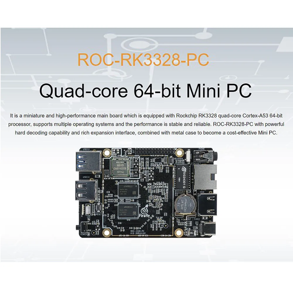 RK3328 Mini PC Quad-Core 64-Bit High-Performance Processor 1.5GHz Mali-450 GPU Powerful Hardware Decoding Android Ubuntu Linux