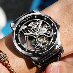 JINLERY Luxury Sports Watch Real Tourbillon Mechanical Watch for Men Fashion Skeleton Wristwatch Relogio Masculino