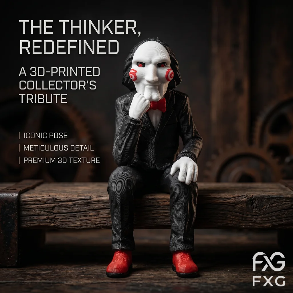 Red White Textured Mask Suit Thinker Pose Sculpture, Desk Decor, Gift for Gamers, Boyfriend Gift Idea, Christmas Gift, Halloween