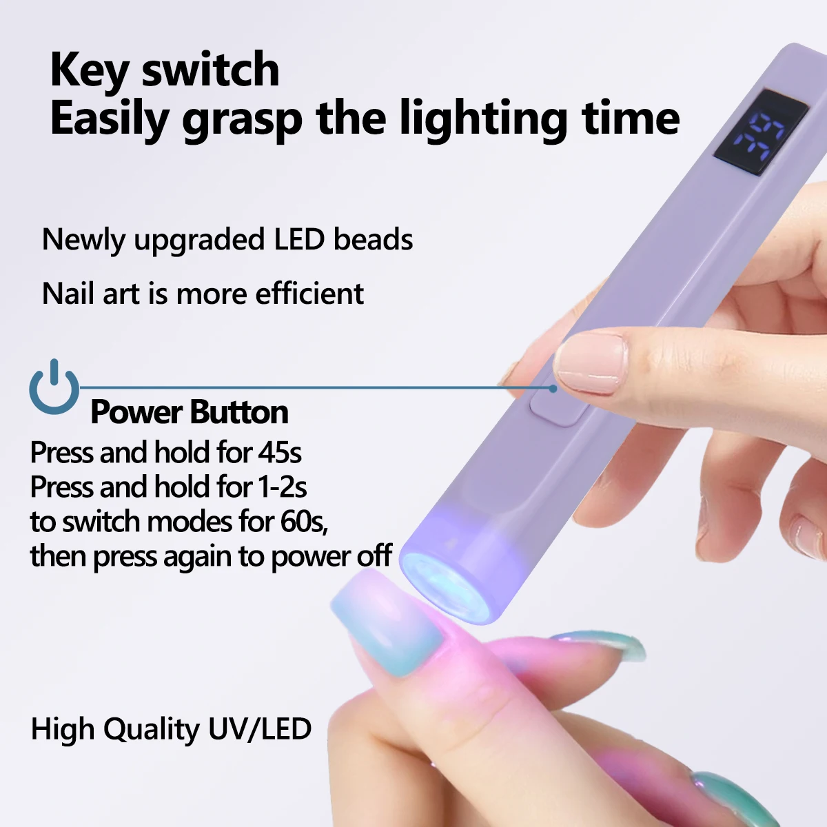 Lampada per unghie portatile ricaricabile tramite USB con schermo LCD, portatile da 3 W ad asciugatura rapida per smalto gel, lampada polimerizzante per uso domestico in salone