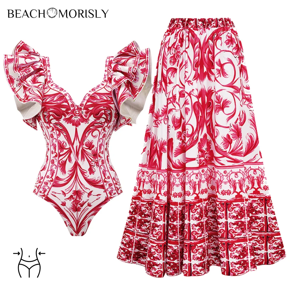 Conjunto de traje de baño para mujer, traje de baño Vintage con estampado bohemio de una pieza, traje de baño Sexy con cuello en V profundo, bikini