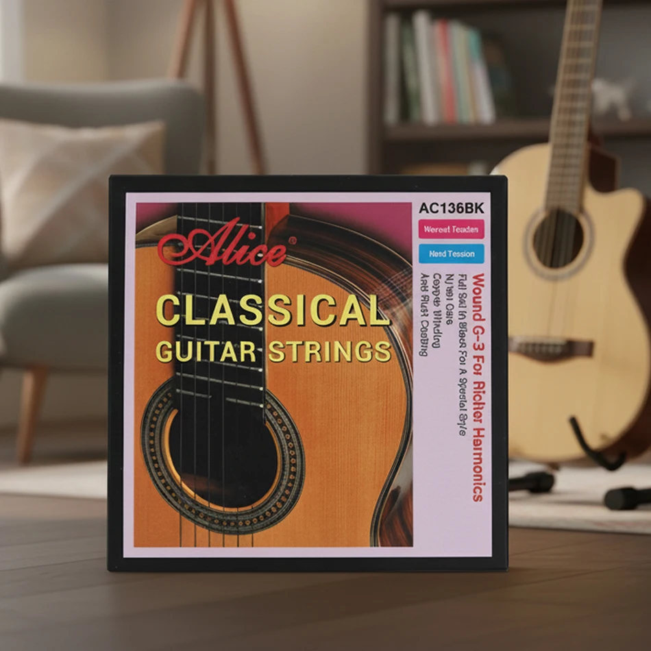 Alice Classical Guitar Strings AC136BK  Black Nylon Plain String Anti-Rust Coating Copper Winding Normal/Hard Tension