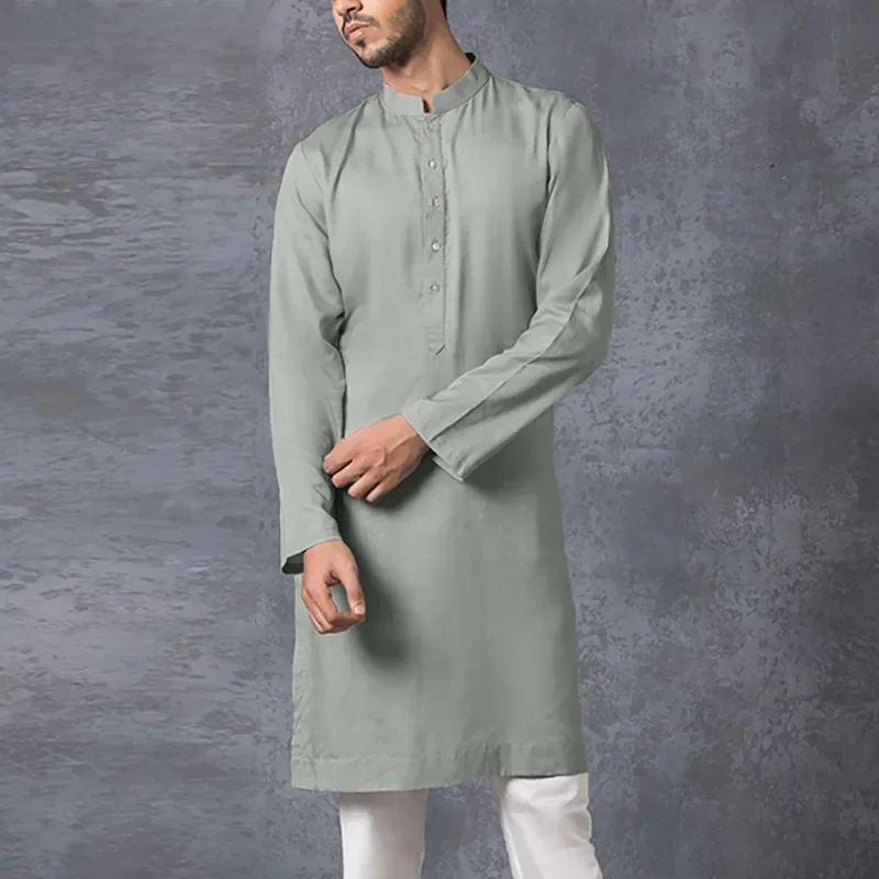 INCERUN hommes chemise musulmane col montant à manches longues islamique arabe caftan couleur unie Streetwear décontracté longues chemises hommes vêtements 5XL