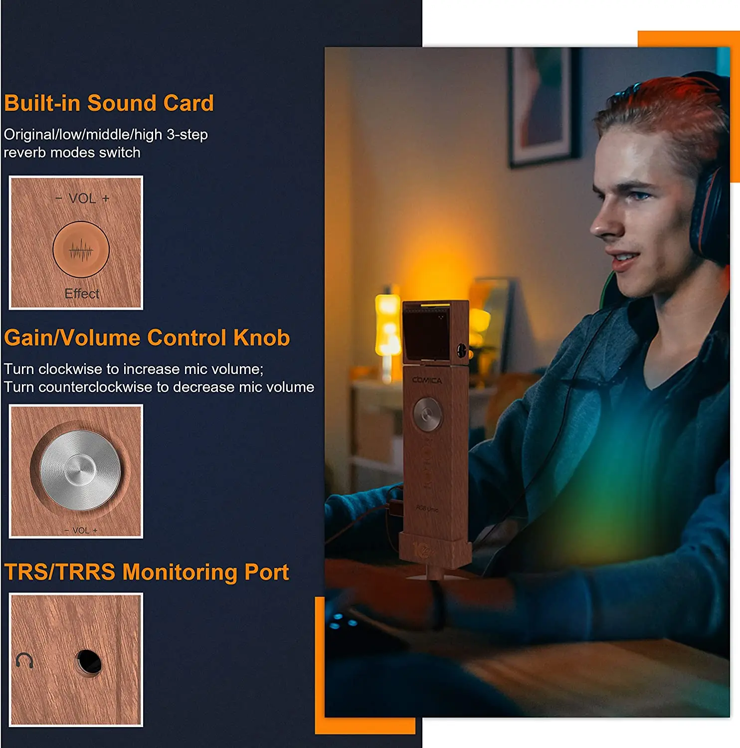 ميكروفون USB بمكثف قلبي من COMICA RGB Umic لأجهزة الكمبيوتر المحمول والهواتف الذكية Xbox PS4/5، لبث ألعاب YouTube Twitch