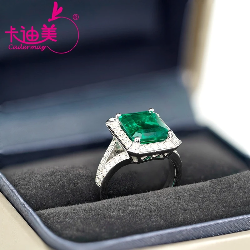 CADERMAY Jewelry 100% S925 Silver Wholesale Lab Grown Emerald Rectangle Shape Hot Sale Anniversary  Gifts Rings For Women