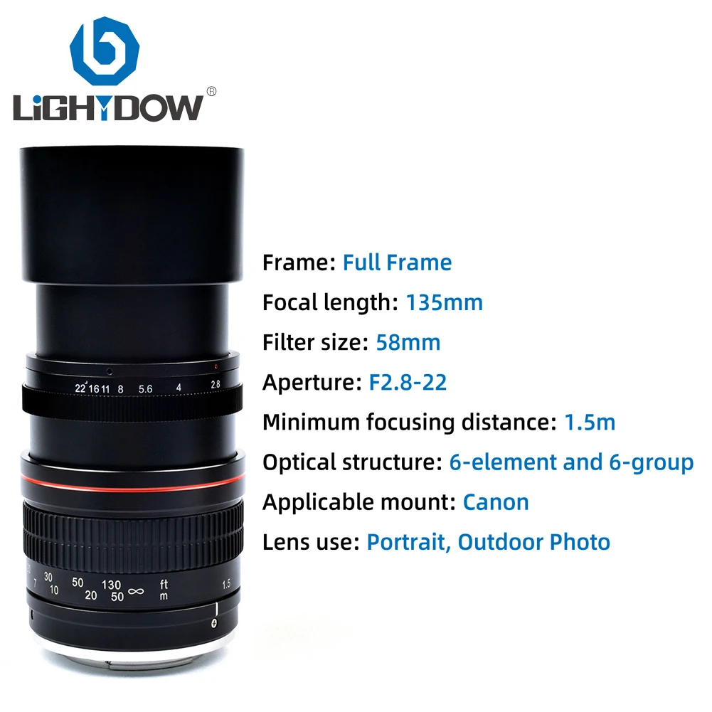 Lightdow 135mm f/2.8 FE UMC Full Frame Telephoto Lens for Canon Rebel EOS 80D 77D 70D 1300D 6D 6DII 7DII 77D Nikon DSLR Camera