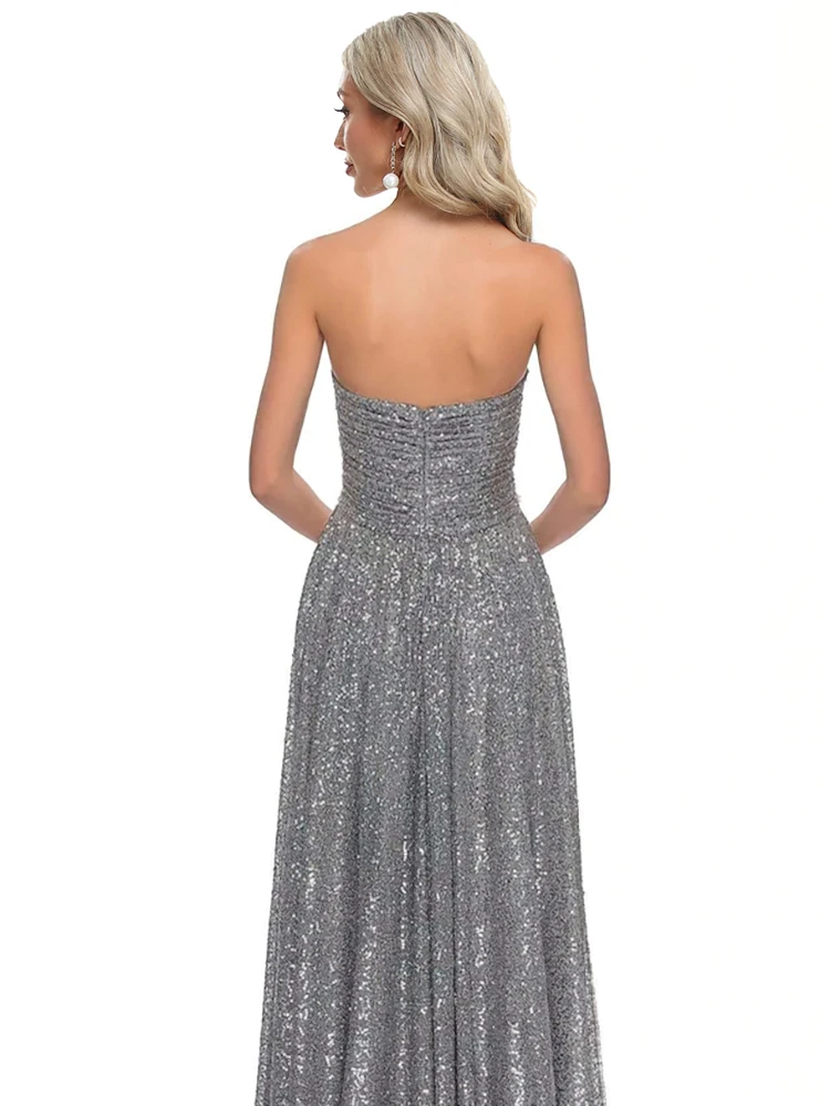 Lucyinlove Luxury Silver Strapless Sequin Cocktail Mermaid Dress Classic Backless 2022 Women Prom Gown Party Evening Dresses