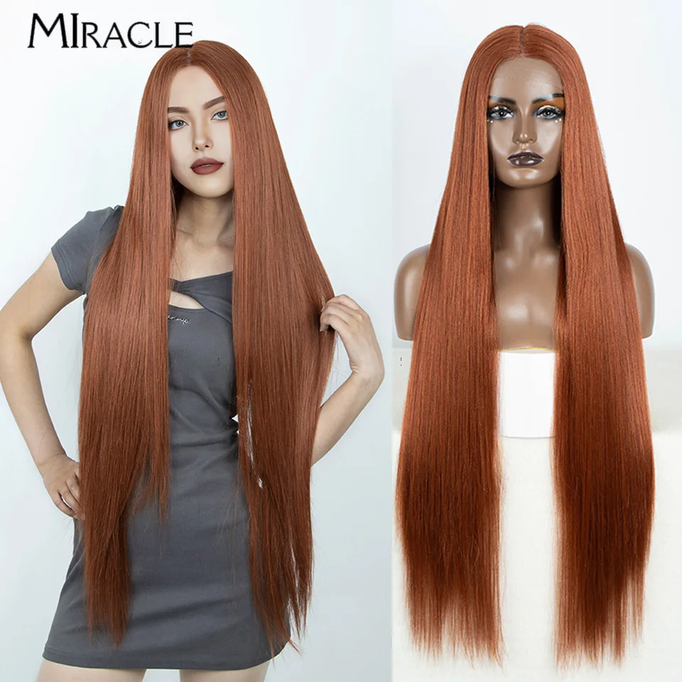 

MIRACLE Synthetic 38 Inch Lace Front Wigs For Women Straight Lace Wigs Cosplay Wigs Blonde Pink Long Straight Fake Hair