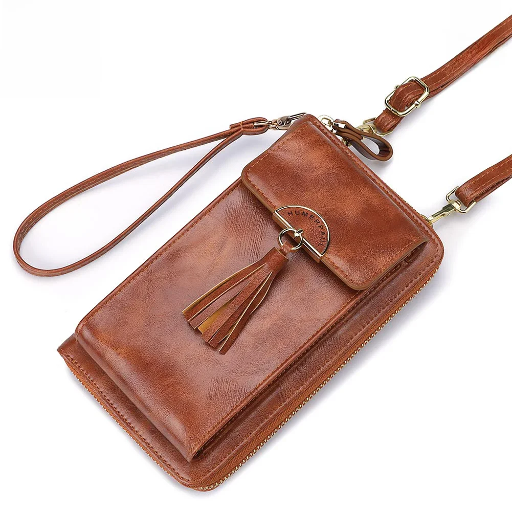 Miękka skórzana damska torba na ramię z kieszenią na telefon komórkowy RFID Blokowanie kobiecych portfeli na karty Sprzęgło Fashion Lady Crossbody Tote Bag — zdjęcie 2
