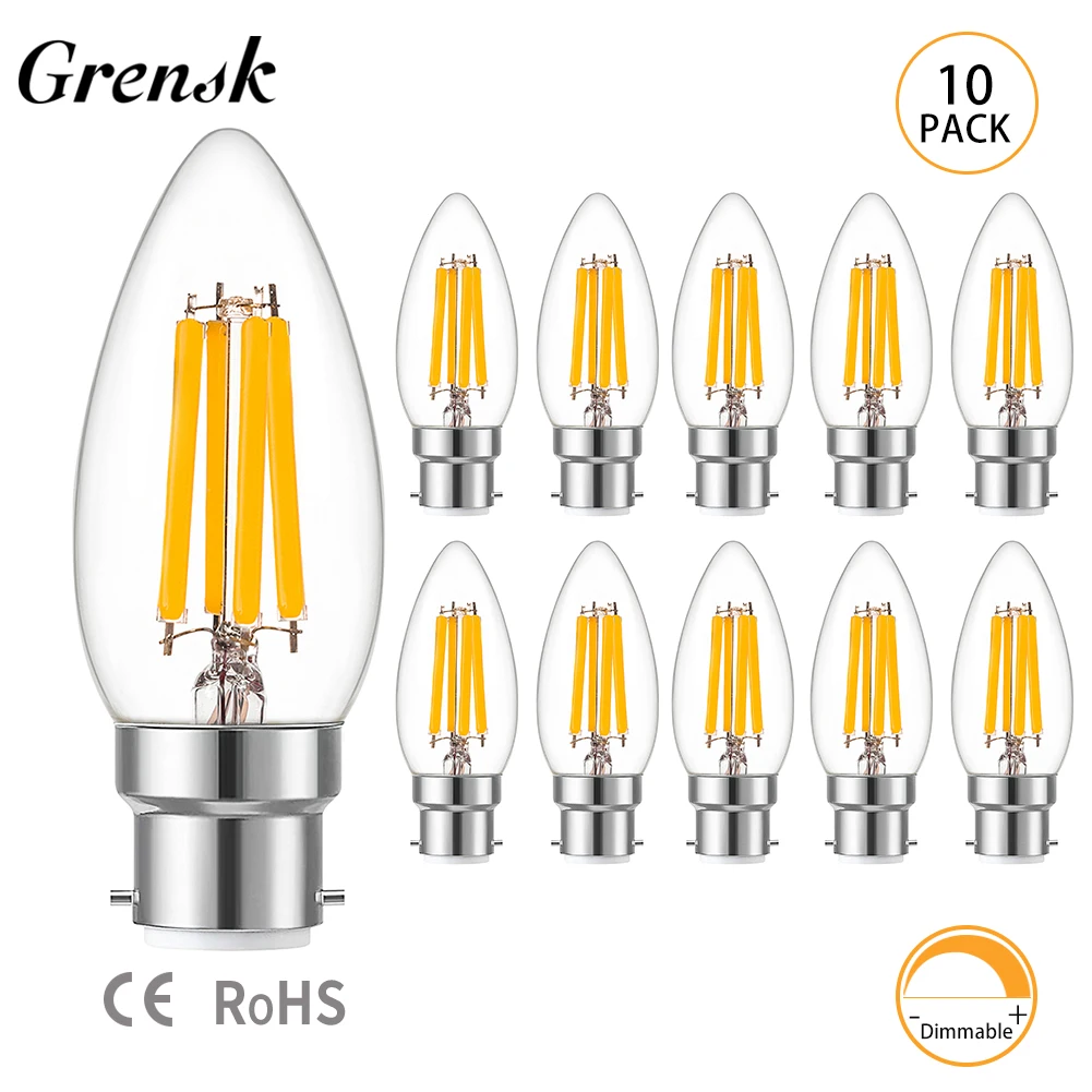 Led Candle Dimmable Edison Lights Bulbs Daylight 6000K Led Filament Bulb Warm White 2700K B22 Led Bulb 6W C35 220V-240V Bombilla