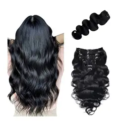 Human Hair Body Wave Clip In Hair Extensions Braziliaanse Clip In Natuurlijke Zwarte Kleur Clip Ins Remy Hair 8-26 Inch 120G 8 Stks/set