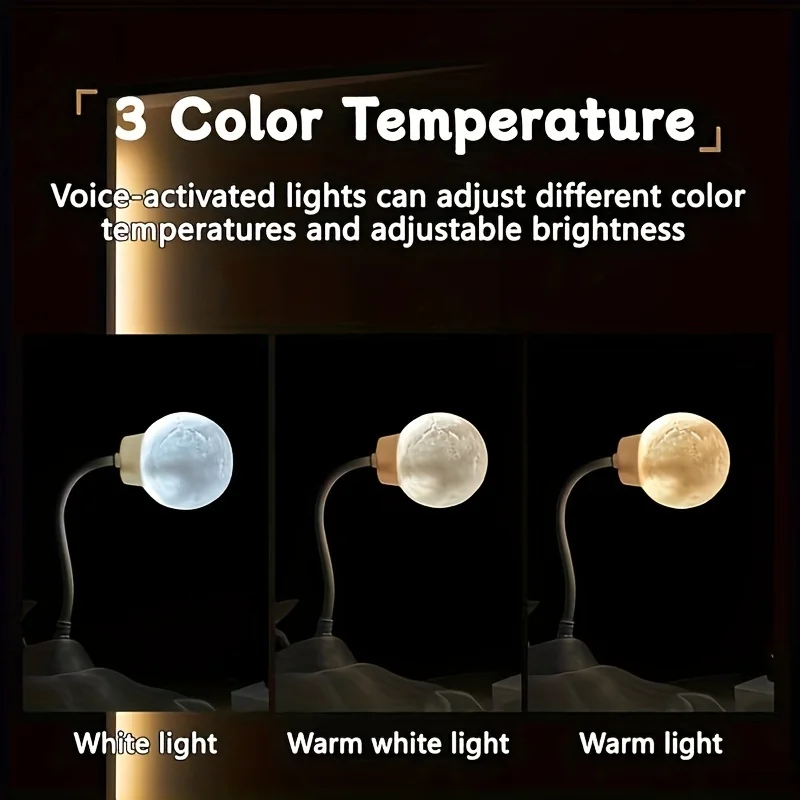 Moon Night Light Voice Activated USB LED Light Strip 3 Colors Temperature Dimming Suitable For Bedroom Bathroom Decoration