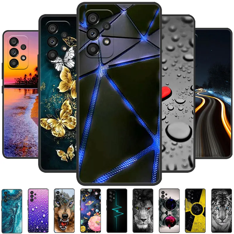 For Samsung A73 5G Case A53 A33 Black Animals Painted Cases for Samsung Galaxy A33 5G Cover A73 2022 Silicone Back Bumper Shell