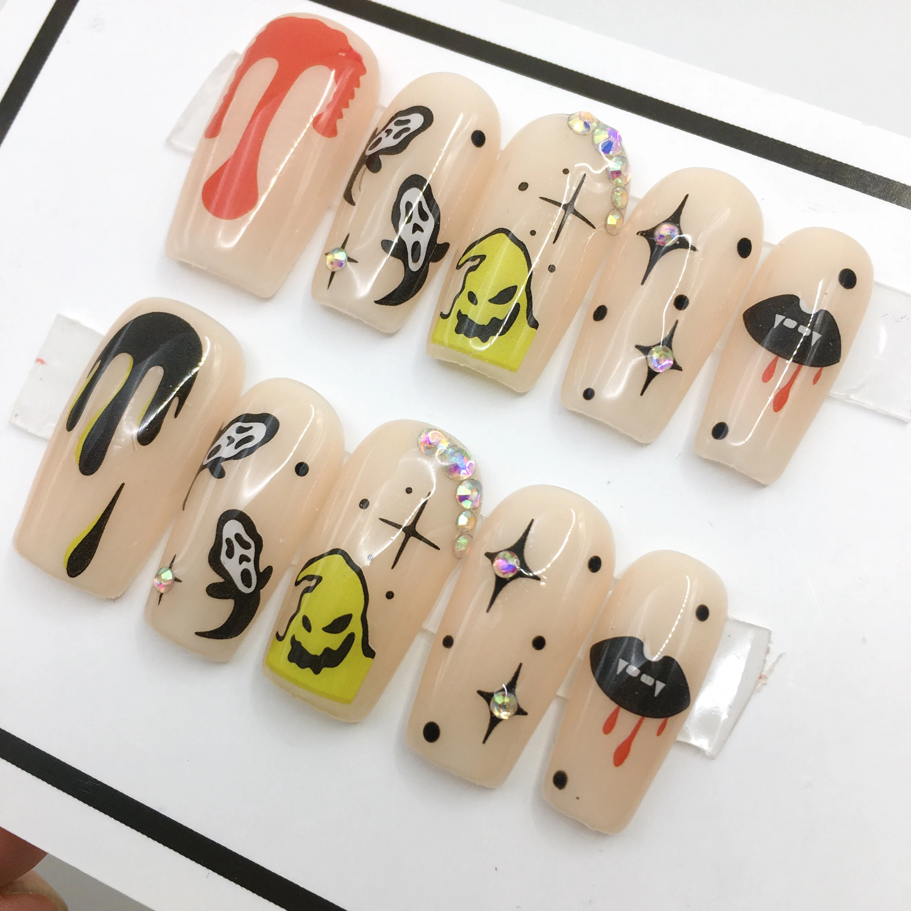 Wholesale Medium Coffin Halloween Artificial Luxury Nail Art High Quality Handmade Press On Nails