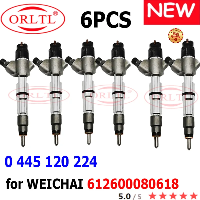 6PCS NEW 0445120224 High Quality Injector 0 445 120 224 for WEICHAI WD10 De'Longhi Truck 612600080618