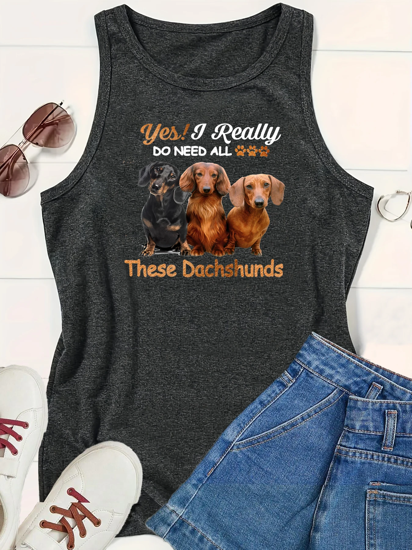 Printing Dachshund Women Versatile Crewneck Sleeveles Tanks Tops Sexy Girl Loose Vest for Beach Tees Women's Top Oversized S-51