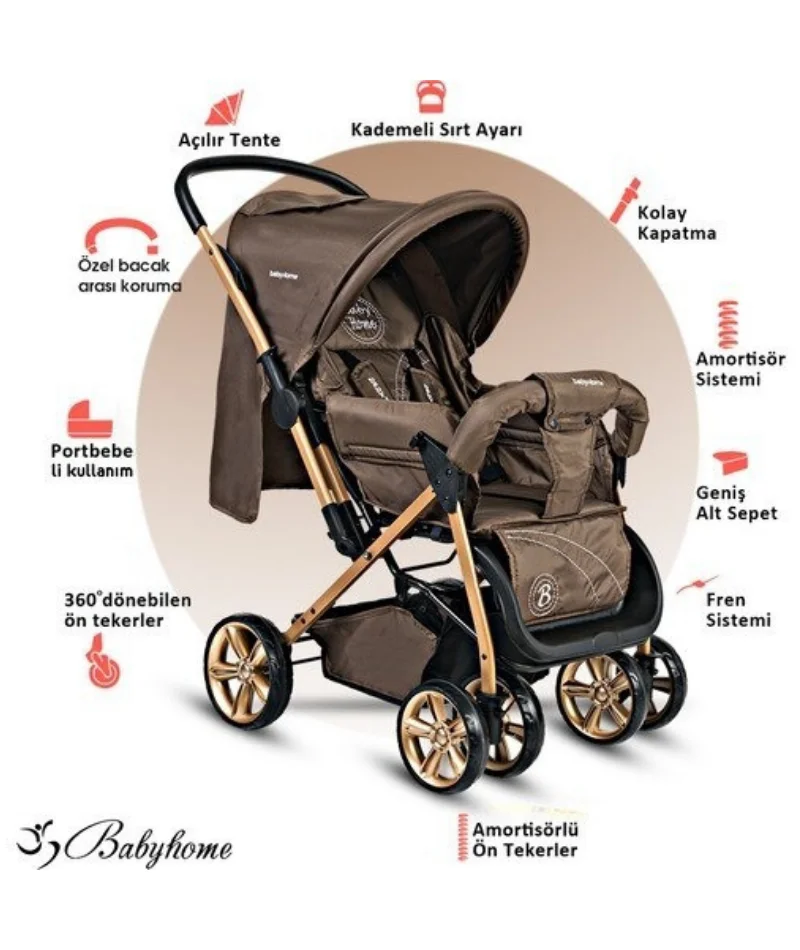 BH-655 Pasific Plus Double-Way Baby Stroller 5 Point Safety Belt Wide and Comfortable 360 Degree Rotating Wheels Special Alloy