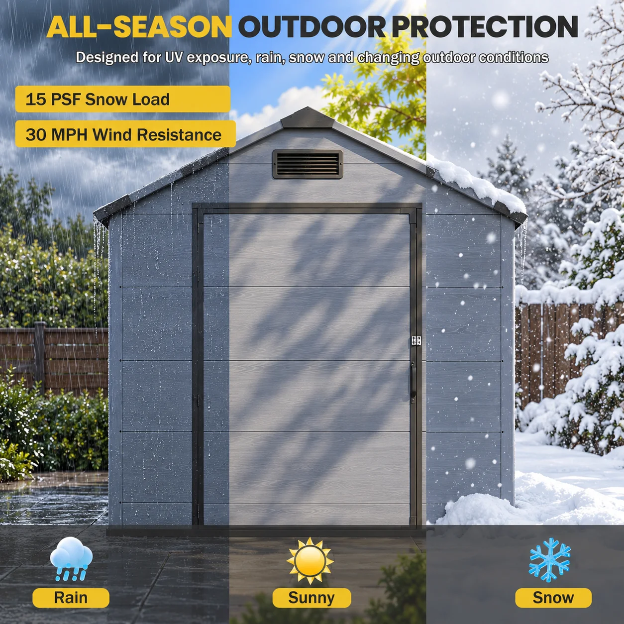 4x6 FT Outdoor Resin Storage Shed with Floor, Window, Ventilation & Lockable Door for Backyard, Garden and Patio