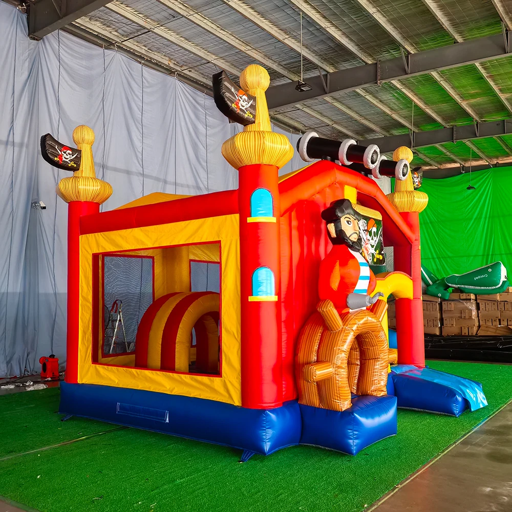 Château gonflable à rebond sur le thème des pirates, maison de saut pour enfants avec toboggan, grande zone de saut, maison de rebond pour location de fête, Evet