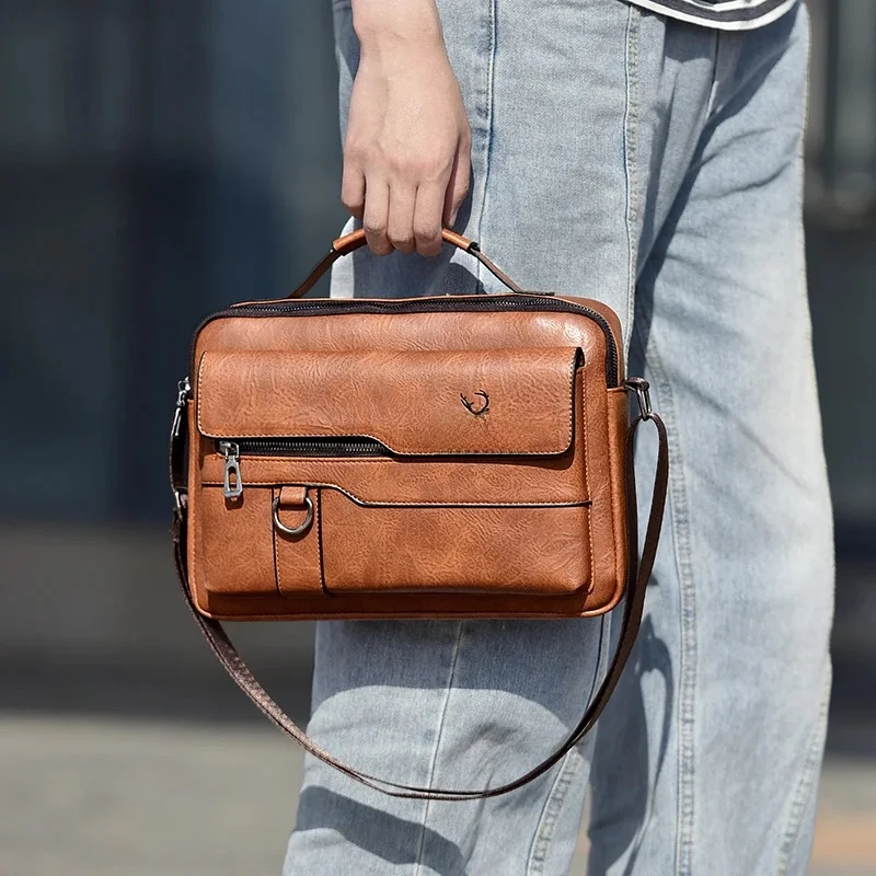 WEIXIER torba na ramię męska Crossbody torby PU skórzana torebka pojemność mężczyźni Messenger torby Top uchwyt dużego ciężaru torba dla mężczyzn 가рюкзак — zdjęcie 2