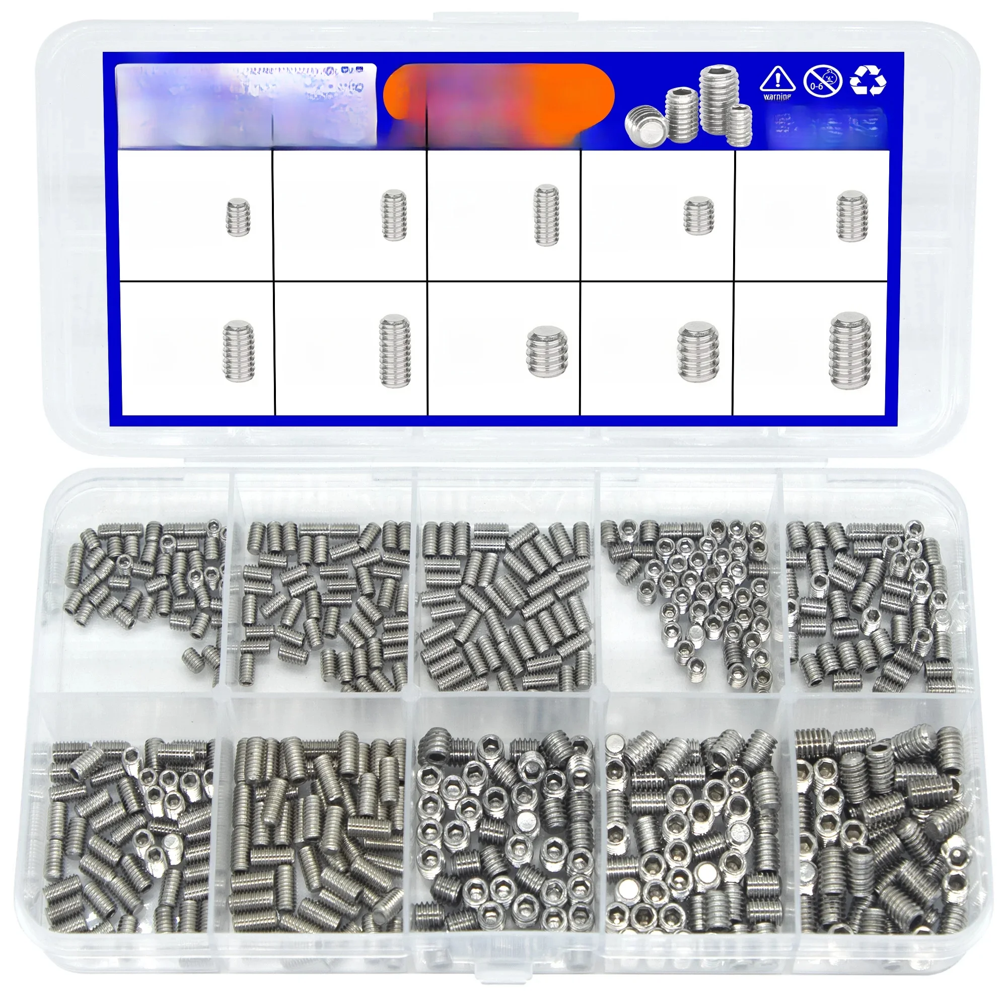 Kit de vis à six pans creux en acier inoxydable 500, M2.5 M3 figuré, douille hexagonale, pointe plate Allen, jeu de boulons sans tête, boîte de 304 pièces