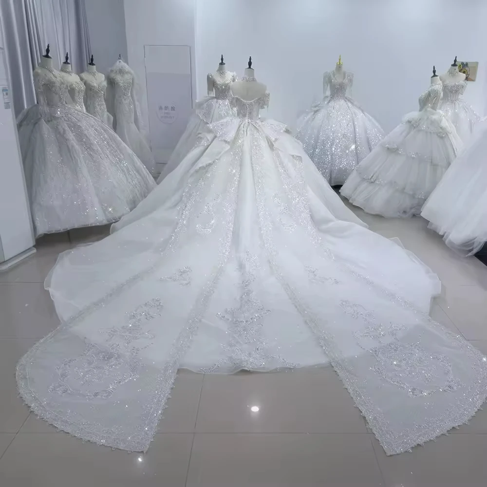 платье свадебное женское Off Shoulder Strapless Wedding Dress Lace Up Back Sequined Beading Embroidery Ball Gown Bridal Dress