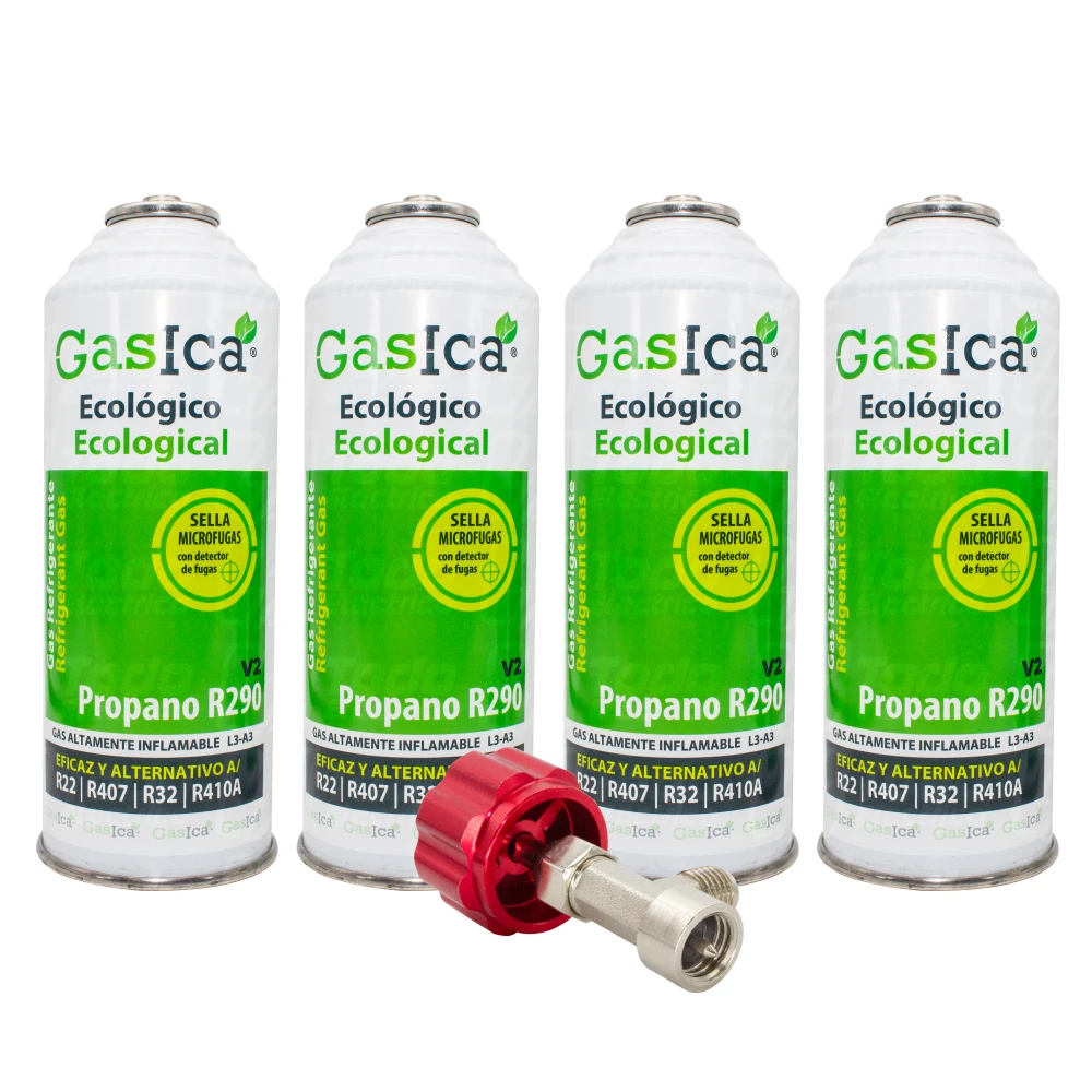 Organic refrigerant Gas V2 substitute R22/R407/R290 and R410A 226gr Pack 4 bottles + service key