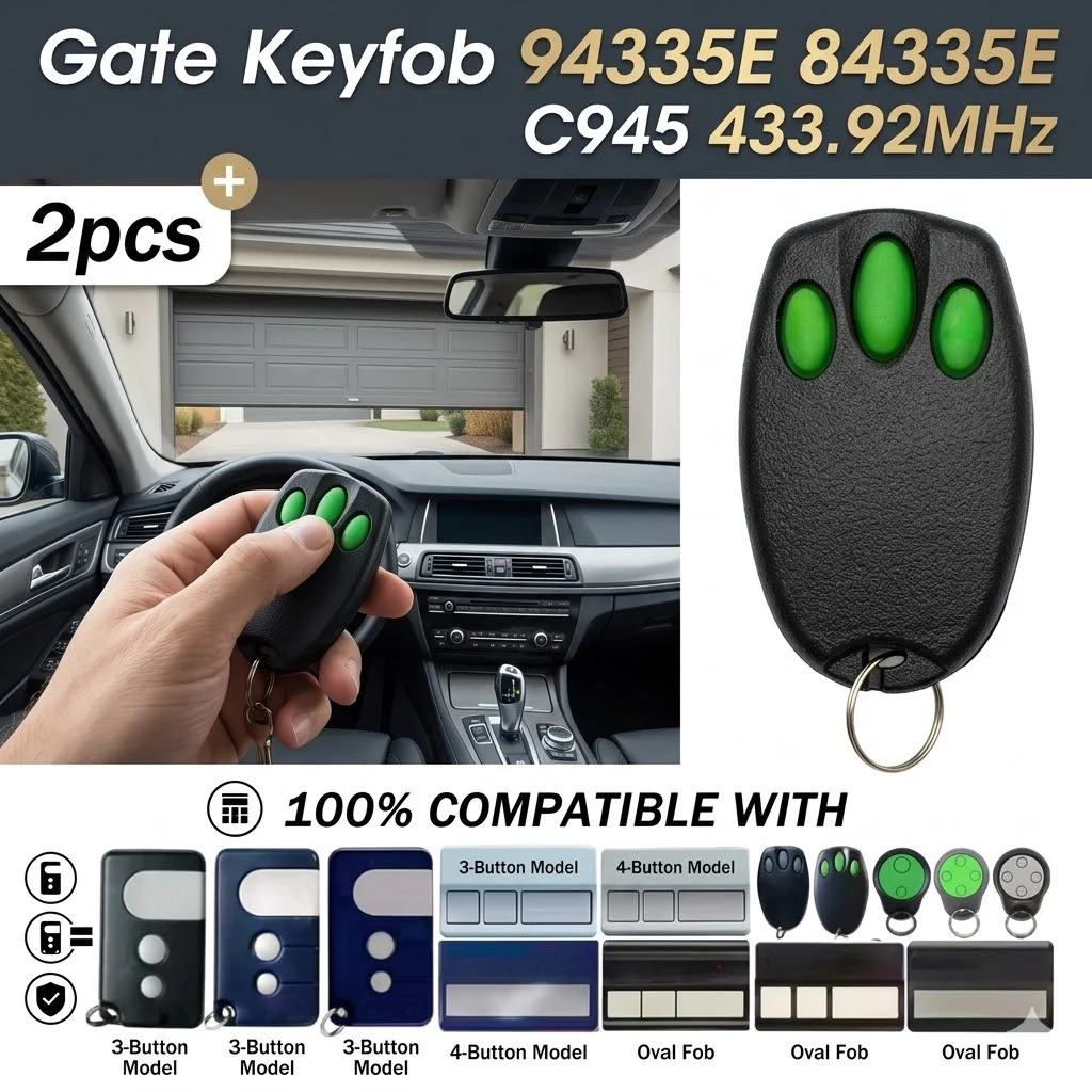 

2Pcs Garage Remote Control for 94335E 84335E C945 433.92MHz Rolling Code Gate Keyfob