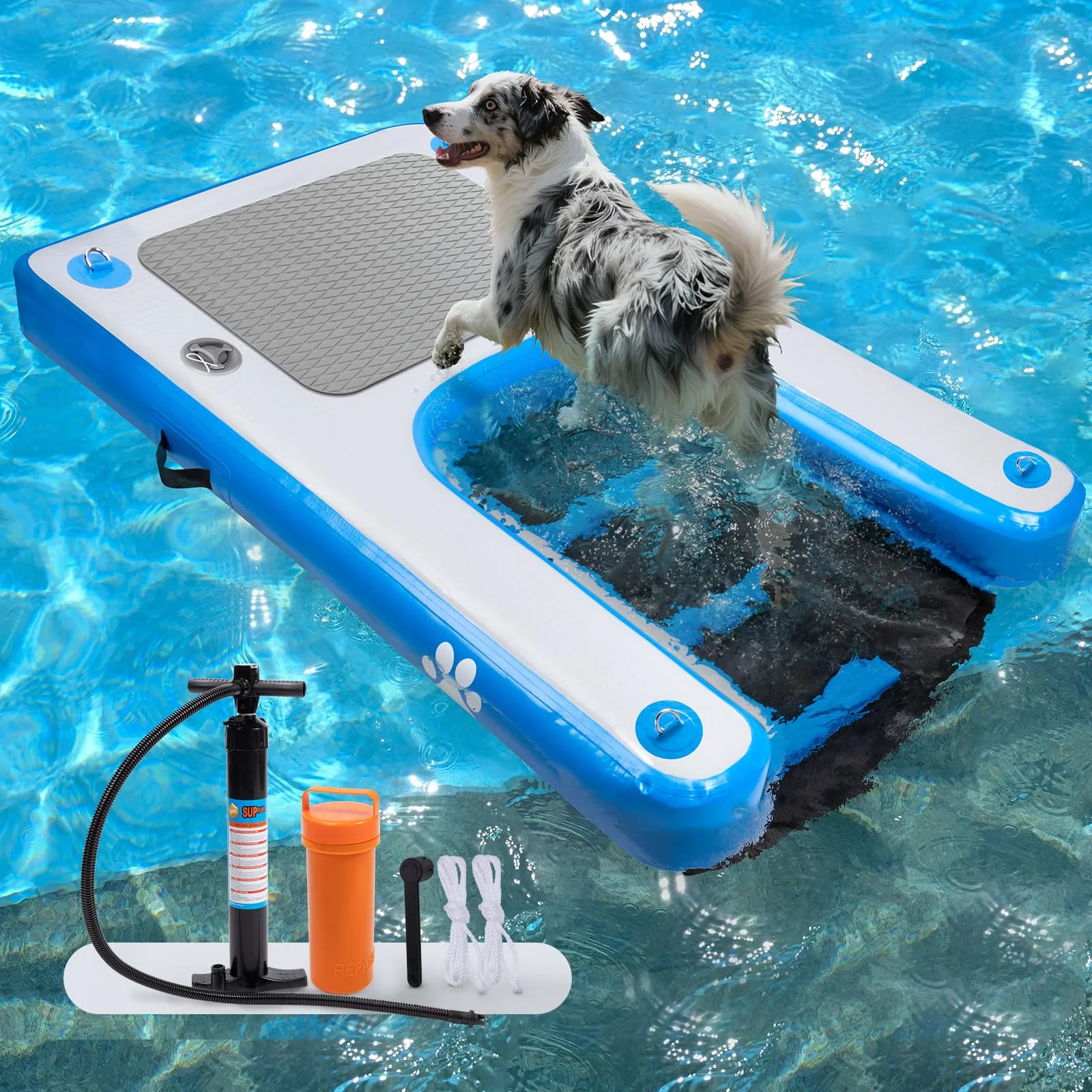 Blue 120/150cm Non-Slip EVA Inflatable Floating Ladder Pool Ramp Large Dog Boat Ramp Floating Dock Water Ramp Ladder for Pool