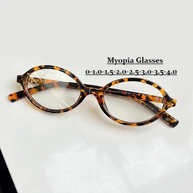Women's Myopia Glasses Vintage Oval Frame Blue Light Blocking Glasses Near Sight Eyeglasses Eyewear 0-1.0-1.5-2.0-2.5-3.0 ~~-4.0
