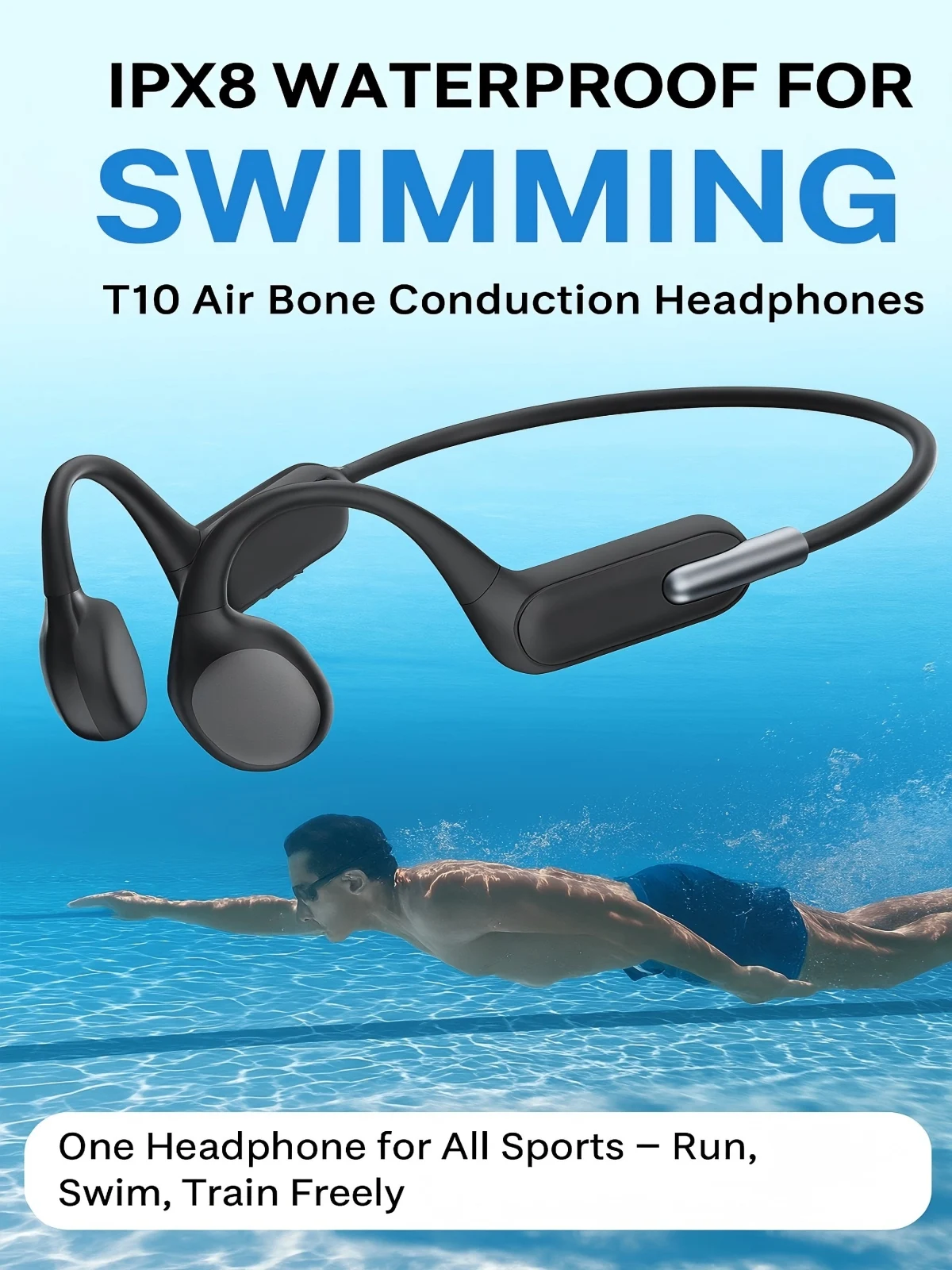 T10 Air Bone Conduction Headphones Waterproof IPX8 MP3 Bluetooth 5.3 Open Ear Sports Headset for Swimming Running Gym Fitness