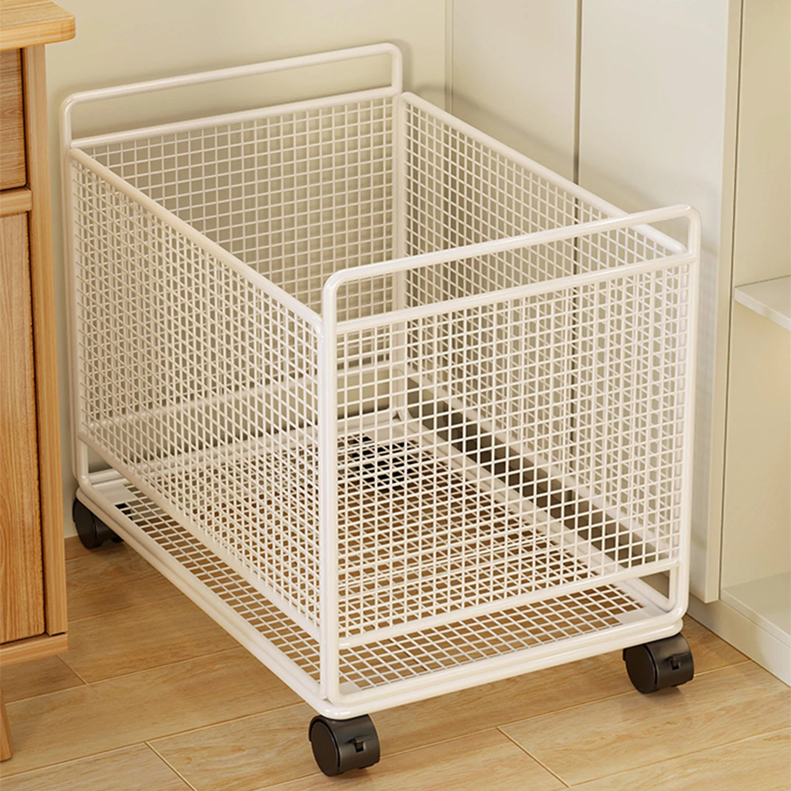 Laundry Basket Cart Rolling Laundry Hamper Metal Frame Fashion Wheeled Washing Bag Bin Multifunctional for Home Dorm Bathroom