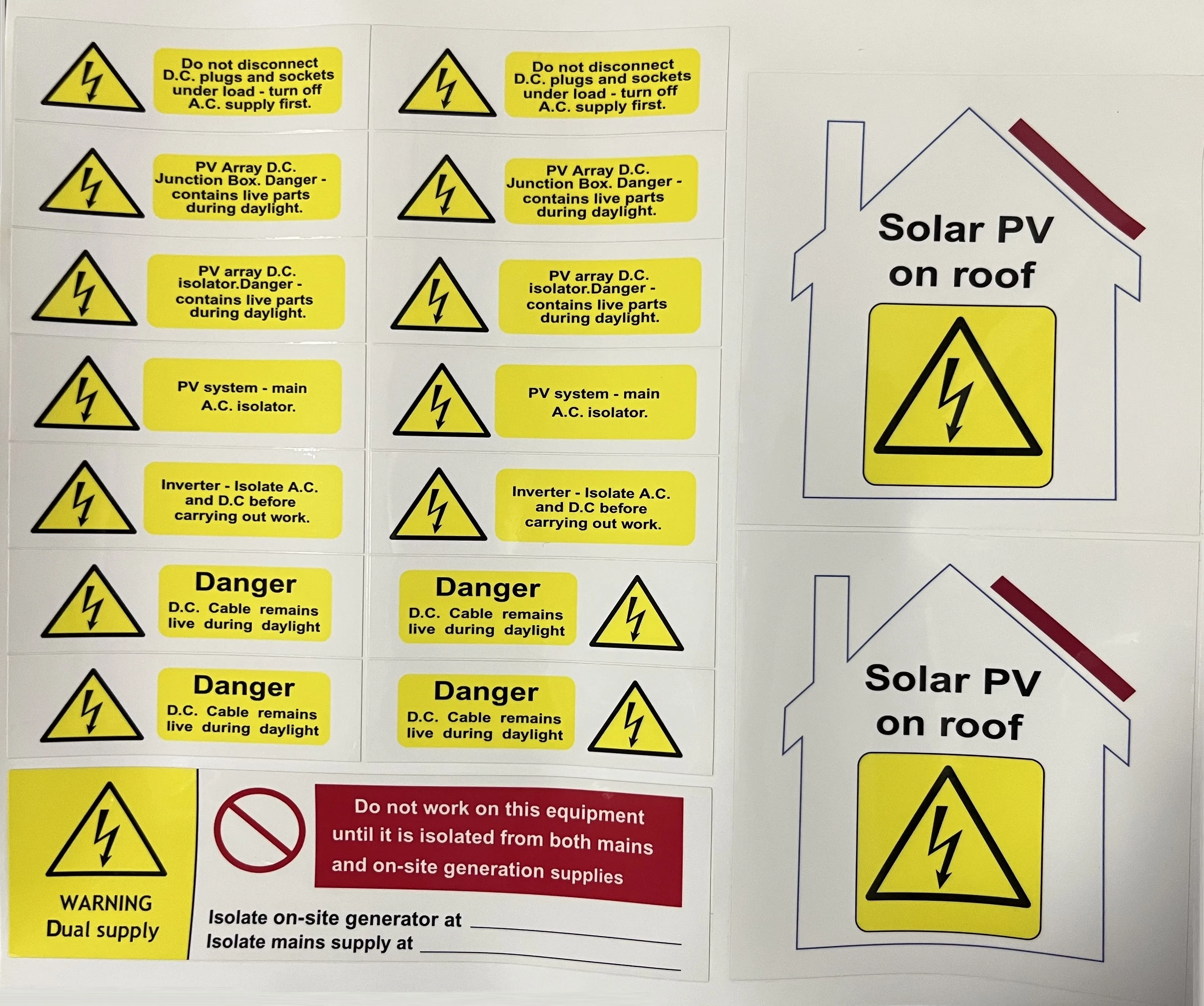 1sheet of 17pcs MCS solar labels Industrial Signs Solar PV Array Self Adhesive Vinyl Label Set