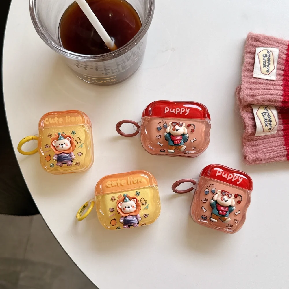 

Cute creative 3D lion puppy headphone protective case for AirPods 2 3 4 Pro2 3 Korean INS fashionable shockproof protective case