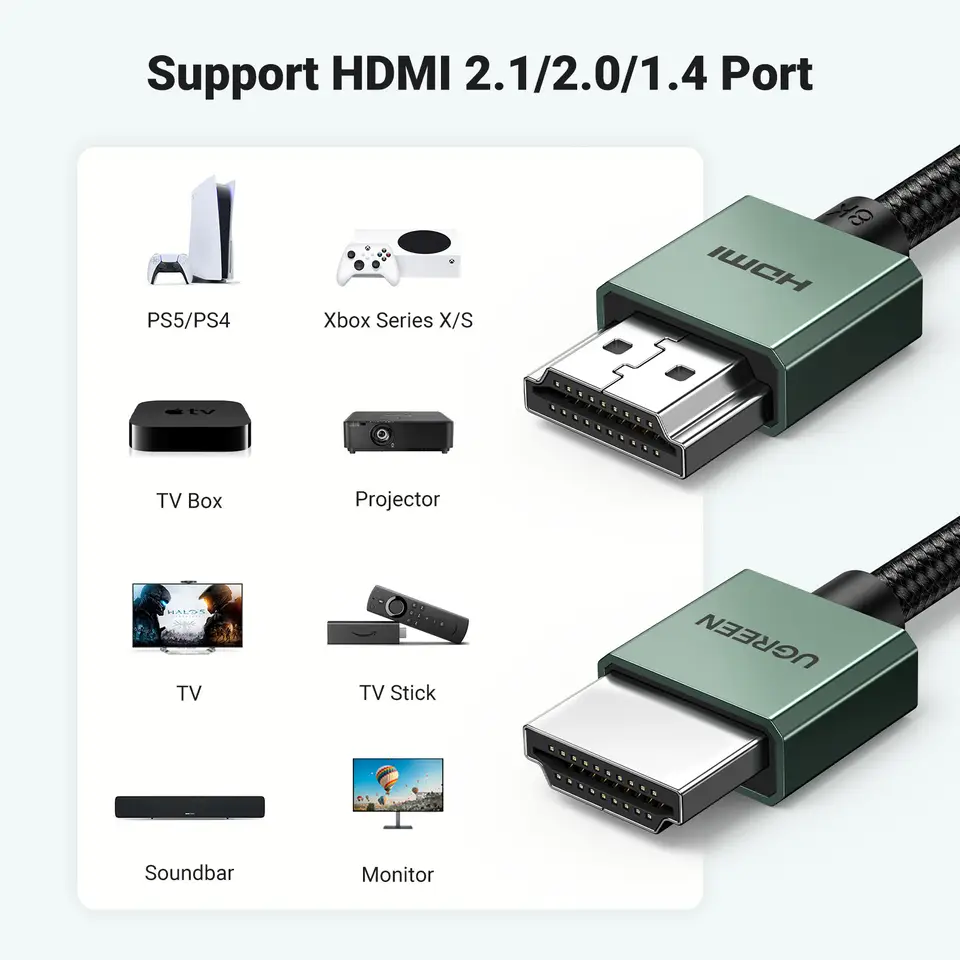 كابل HDMI متوافق مع 8K/60Hz لأجهزة التلفاز وشاومي بوكس والمقسمات والمحولات وأجهزة الكمبيوتر والكمبيوتر المحمول والشاشات - 6