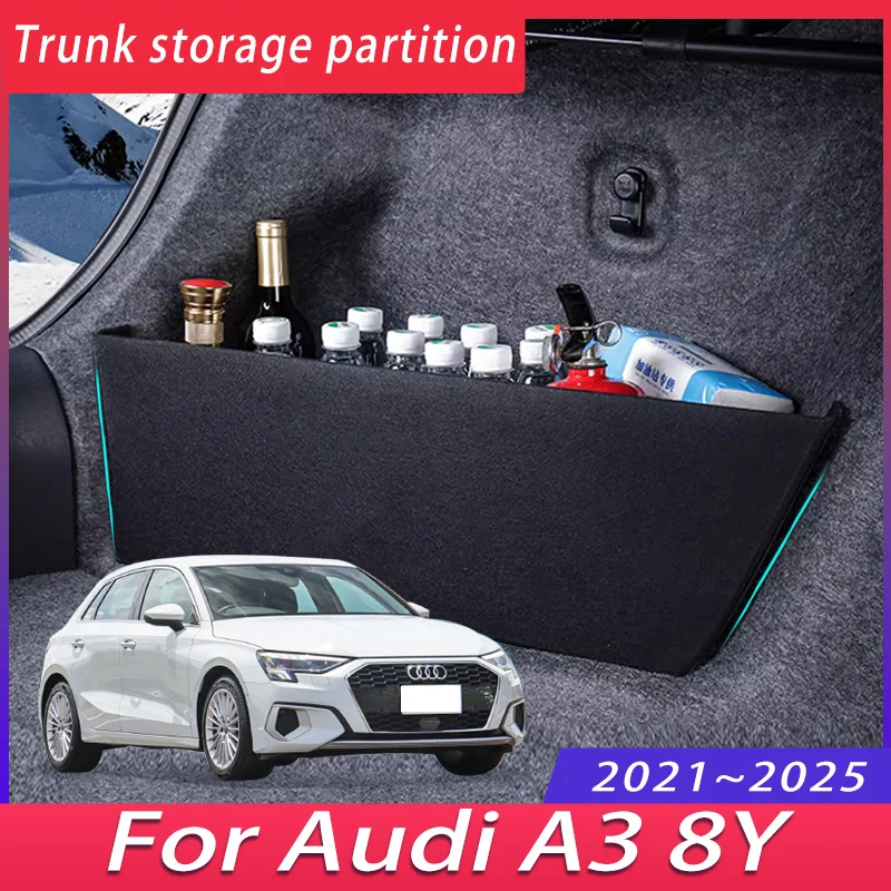 For Audi A3 8Y 2021~2025 2022 Car Upgrade Thickening Trunk Storage Partition Multifunction Storage Box Auto Interior Accessories