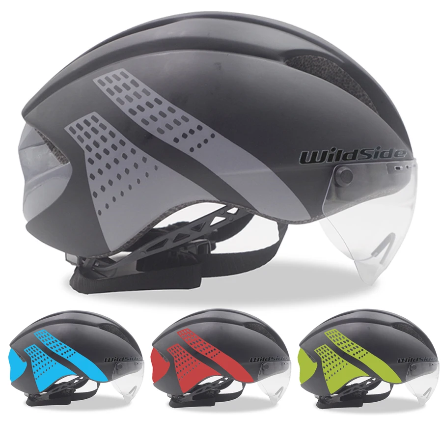 Wildside Bicycle Helmet Road Mtb Integral Triathlon Time-Trial Bike Helmet Men Speed Race Helmet Sun Visor 5 lens Aero Goggles