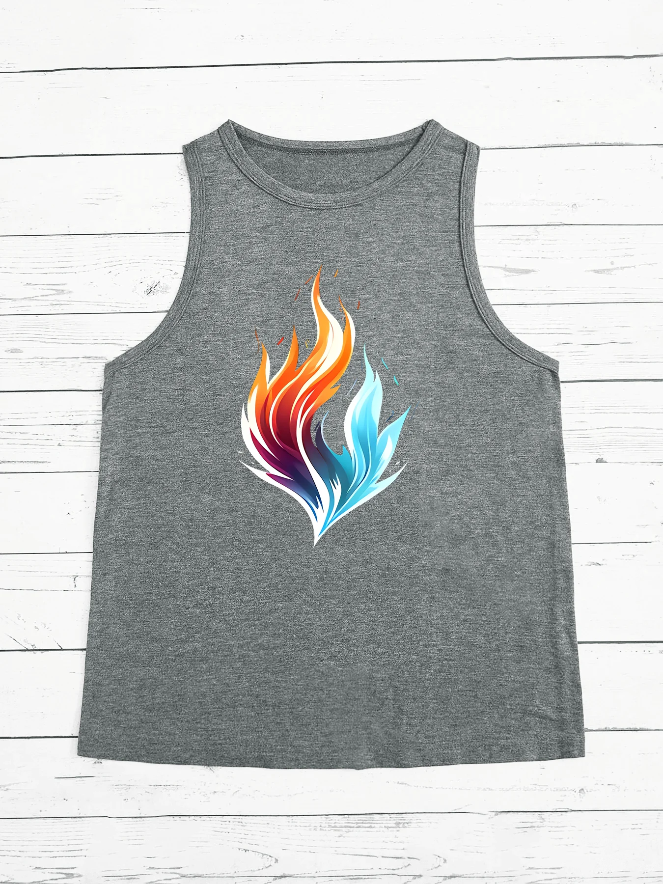 Colorful Flames Peace Love Fashion Funny Sports Women's Tank Top Loose O Neck Sleeveless Casual Tank