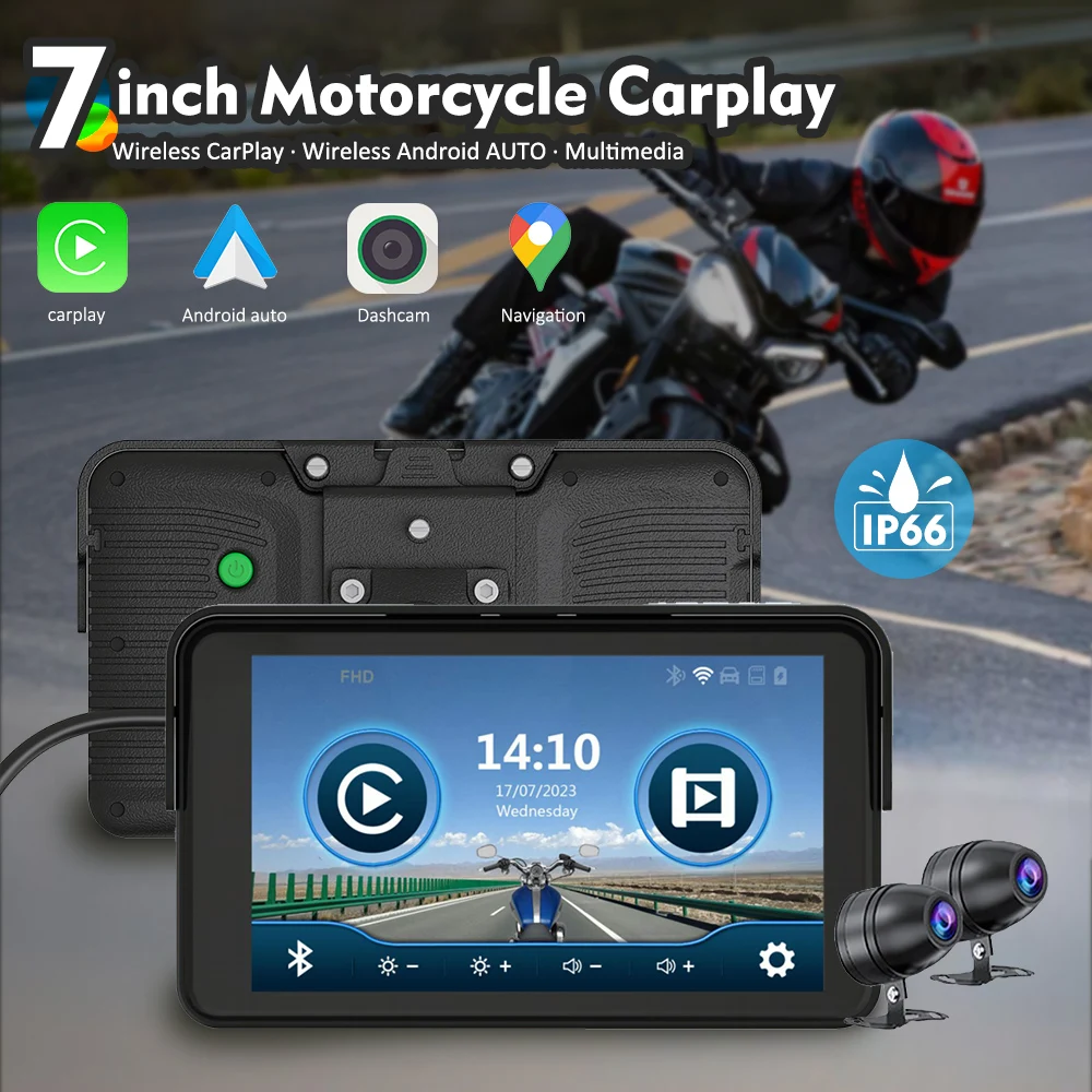 Karadar MT7001 Motorcycle Apple Carplay 7 Inch Android Auto IPX7 Waterproof GPS Navigation Free Map Carplay For Motorcycle