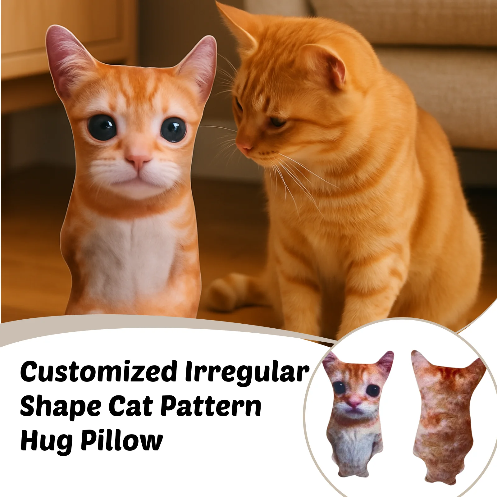 Customized Cat Pattern Hug Pillow Irregular Shape Double Sided Printed Stuffed Animal Pillow Removable for Couch Sofa Bed Decor