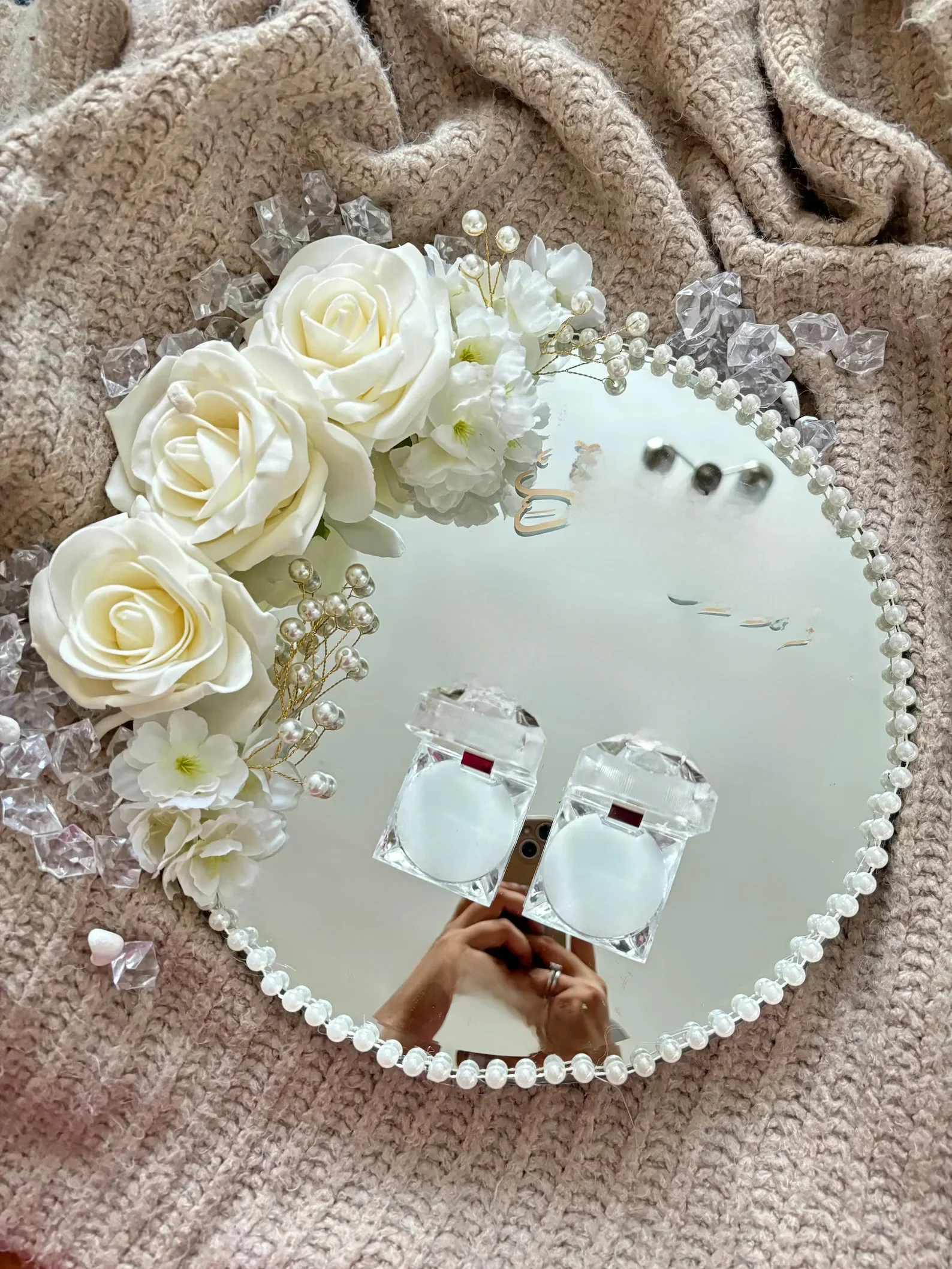 Accessoires pour assiettes à bagues : plaque miroir en acrylique, boîte à bagues, perles décoratives - parfaits pour les mariages, les fêtes cadeaux pour les adolescents et les anniversaires