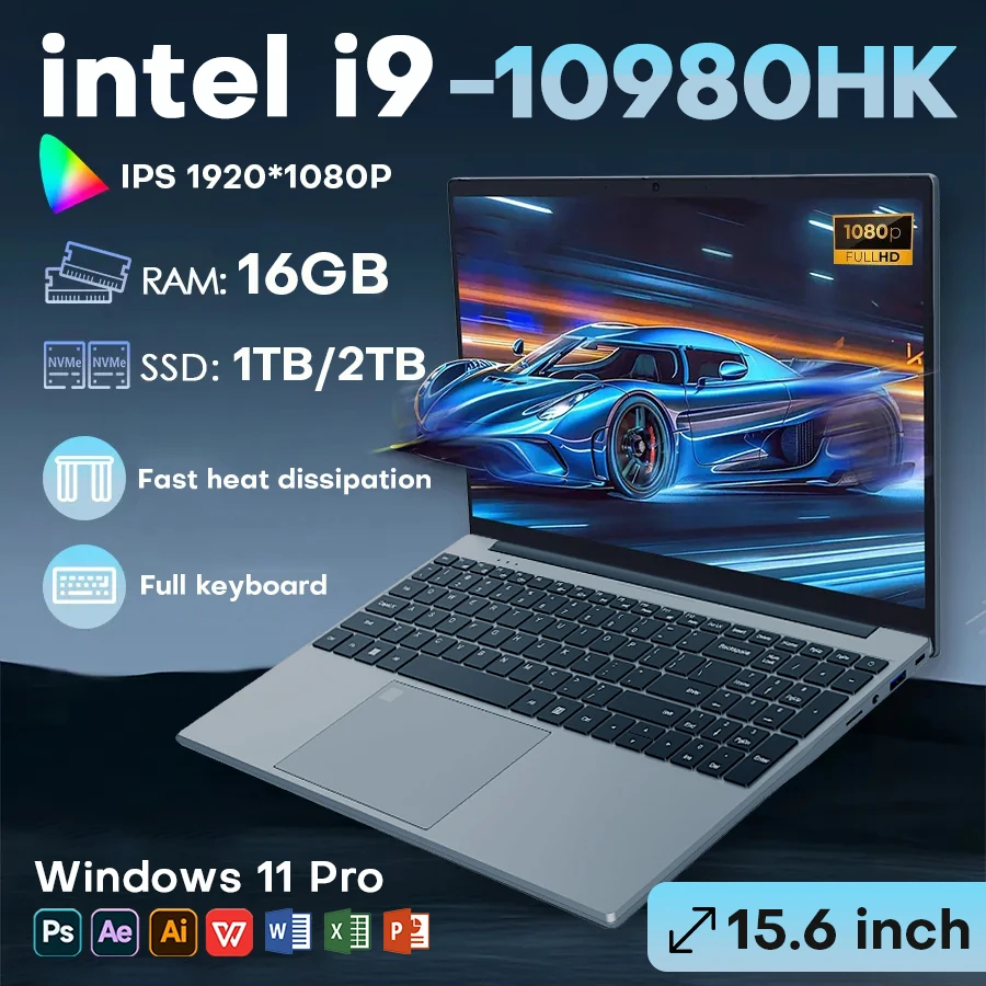 2026 i9 ordinateur portable Windows 11 15.6 pouces ordinateur portable empreinte digitale d�verrouiller Intel Core i9-10980HK 16GB RAM 1TB 2TB SSD ordinateurs portables de jeu de bureau