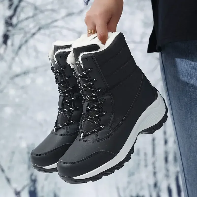 Bottes de neige à plateforme antidérapantes pour femme, chaussures d'hiver chaudes en fourrure, bottines hautes imperméables à semelles compensées