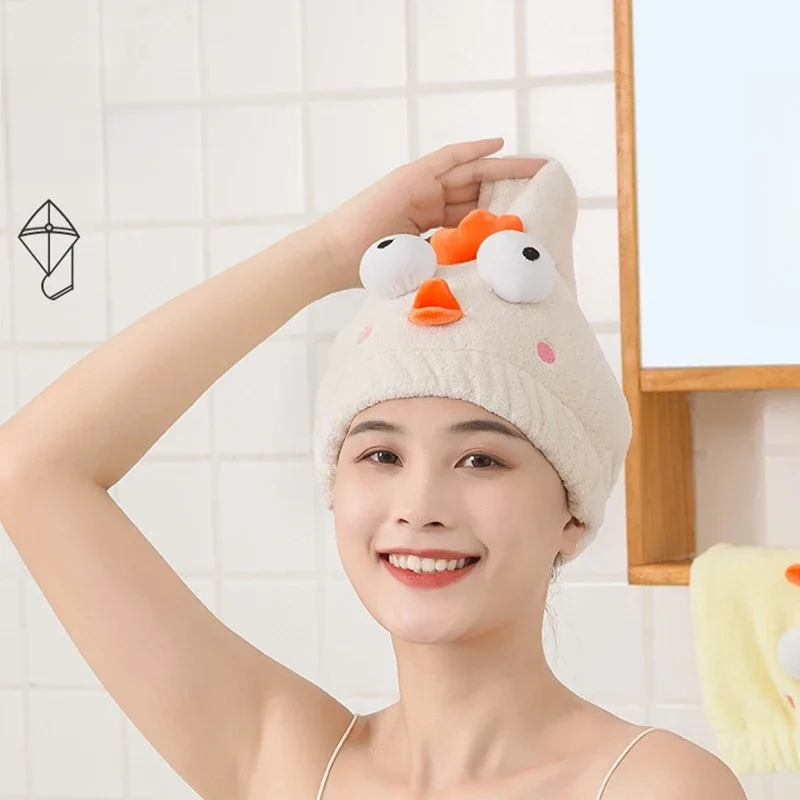 Cartoon chick Magic mikrofibra czepek prysznicowy haft ręcznik czapki kąpielowe suche włosy Cap szybkie suszenie miękkie dla pani Turban głowy Wapes — zdjęcie 2