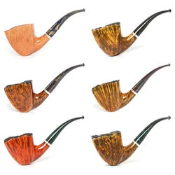 MUXIANG Solid wood pipe Heather wood tobacco pipe leather leather flame pattern pipe 20mm bowl diameter Briar wood smoking pipe