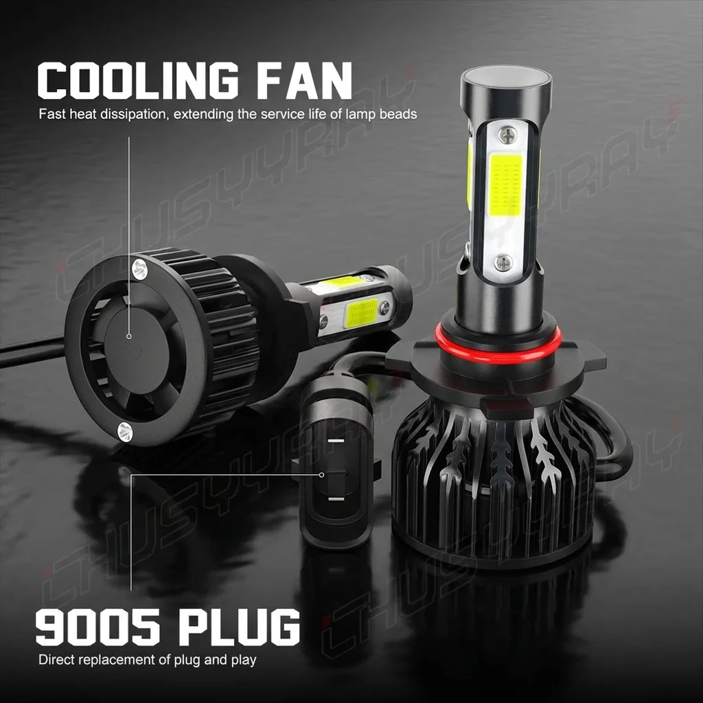4-sides 9012 LED Headlight Bulbs Kit High Low Beam 6500K Super Bright High Power 100W 12000LM